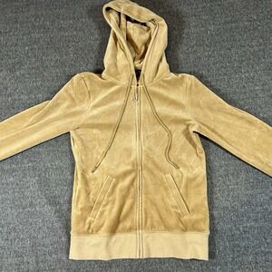 Juicy Couture Womens Light Brown Velour Tracksuit Hoodie Jacket Size M Y2K Bling